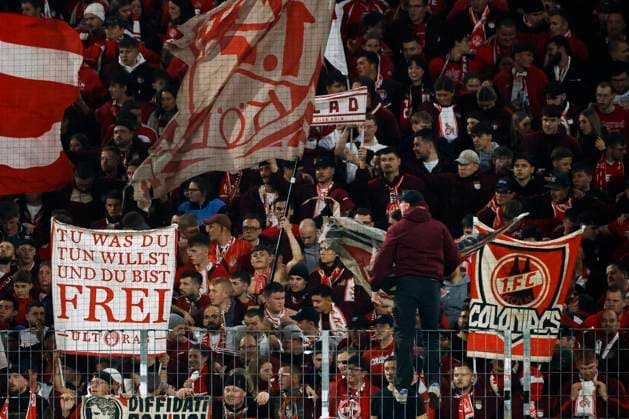 Cologne, Germany, DFB Pokal 2 Round 1 FC Köln FC Bayern München 1 4 29 10 2025 at Rhein Energie Stadium in Cologne Cologne Ultra fans show a poster with their definition of freedom