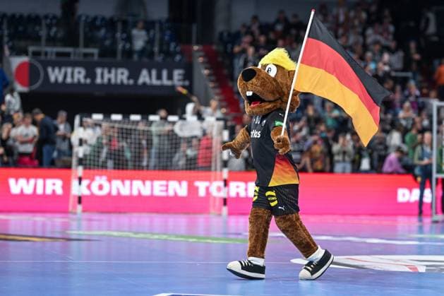 DHB 25 26 Germany Iceland on 30 10 2025 in the PSD Bank Nuremberg ARENA in Nuremberg Mascot Hanniball MT