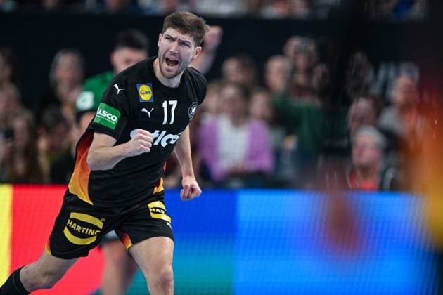 DHB 25 26 Germany Iceland on 30 10 2025 at PSD Bank Nuernberg ARENA in Nuremberg Lukas Zerbe Germany cheers after his goal MT