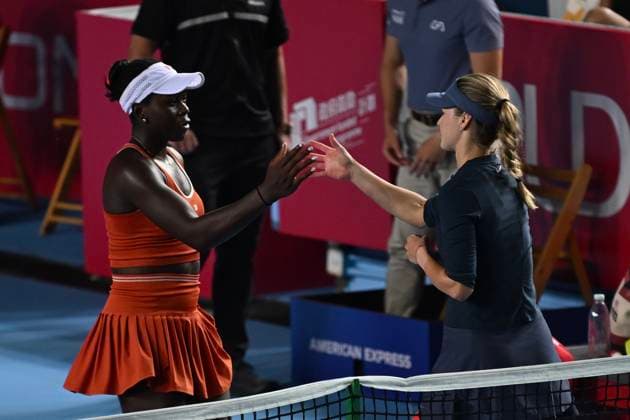 Victoria Mboko And Anna Kalinskaya In WTA250 Canadian tennis player Victoria Mboko and Russian tennis player Anna Kalinskaya leavening the match at the Hong Kong Tennis Open on October 31, 2025 in Hong Kong. (Photo by Kobe Li Nexpher Images) Hong Kong