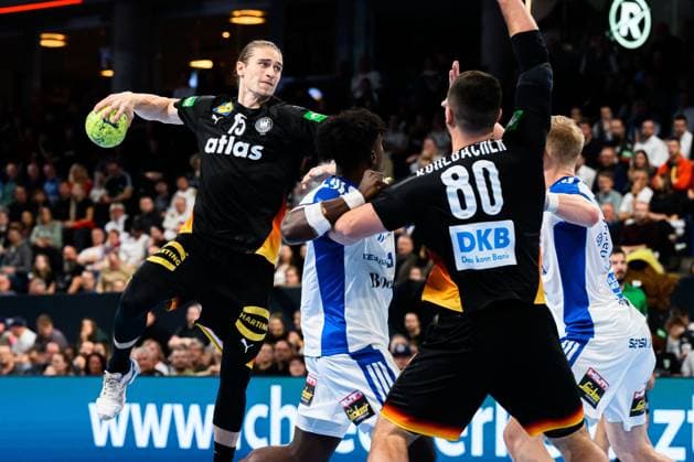 Nuremberg Handball Laenderspiel Germany Iceland Juri Knorr Germany , Jannik Kohlbacher Germany Nuremberg PSD Bank Arena Bayern Germany