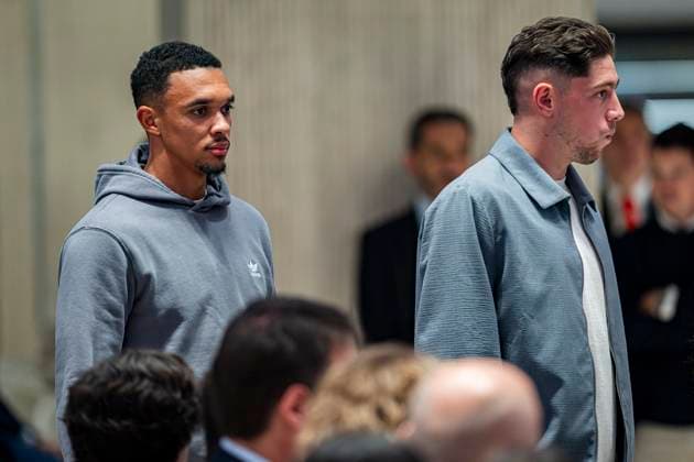 Kylian Mbappe Awarded With Golden Boot 2024-2025 Players of Real Madrid (from L to R) Trent Alexander-Arnold, Federico Valverde are seen arriving at the ceremony of Golden Boot 2024-2025 award to Kylian Mbappe at Estadio Santiago Bernabeu on October 31, 2025 in Madrid, Spain. Madrid Estadio Santiago Bernabeu Madrid Spain Copyright: xAlbertoxGardinx AGardin_20251031_Mbappe_Golden_0956