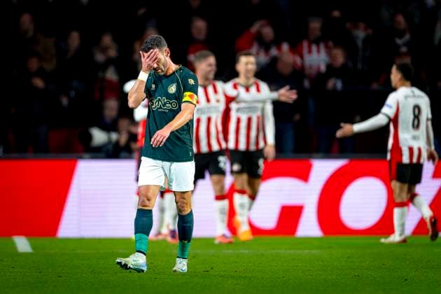 Fortuna Sittard defender Ivo Pinto dejected after the goal of PSV Eindhoven midfielder Ismael Saibari during the match PSV Eindhoven vs Fortuna Sittard at the Philips stadium for the Dutch Vriendenloterij Eredivisie season 2025-2026 in EINDHOVEN, Netherlands on 31 oktober 2025, (photo by Marcel van Dorst EYE4images DeFodi Images) Fortuna Sittard defender Ivo Pinto dejected after the goal of PSV Eindhoven midfielder Ismael Saibari during the match PSV Eindhoven vs Fortuna Sittard at the Philips stadium for the Dutch Vriendenloterij Eredivisie season 2025 2026 in EINDHOVEN, Netherlands on 31 oktober 2025, photo by Marcel van Dorst EYE4images DeFodi Images