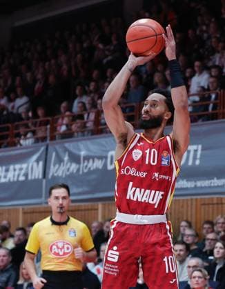 In the picture Davion Mintz Wuerzburg Baskets, 10 31 10 2025, Basketball, Fitness First Wuerzburg Baskets vs Science City Jena, easyCredit BBL, Matchday 6, Germany, Wuerzburg, tectake Arena, Copyright: HMBxMedia xJulienxBecker