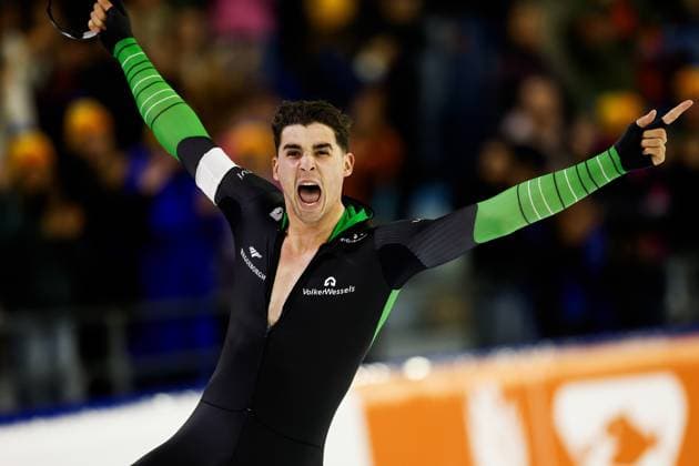 HEERENVEEN - Jenning de Boo celebrates after winning the men s 500 meters on the first day of the Dutch National Distance Championships in Thialf. The Winter Olympics kicked off with the three-day Speed skating, Eisschnelllauf tournament. ANP VINCENT JANNINK xVIxANPxSportx xxANPxIVx 540859616 originalFilename: 540859616.jpg