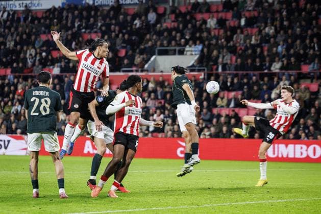 EINDHOVEN - (L-R) Justin Hubner of Fortuna Sittard, Kiliann Sildillia of PSV Eindhoven, Ryan Flamingo of PSV Eindhoven, Makan Aiko of Fortuna Sittard, and Guus Til of PSV Eindhoven during the Dutch Eredivisie match between PSV Eindhoven and Fortuna Sittard at the Phillips Stadium on October 31, 2025, in Eindhoven, Netherlands. ANP IRIS VAN DEN BROEK Eredivisie 2025-2026 xVIxANPxSportx xxANPxIVx 540860001 originalFilename: 540860001.jpg