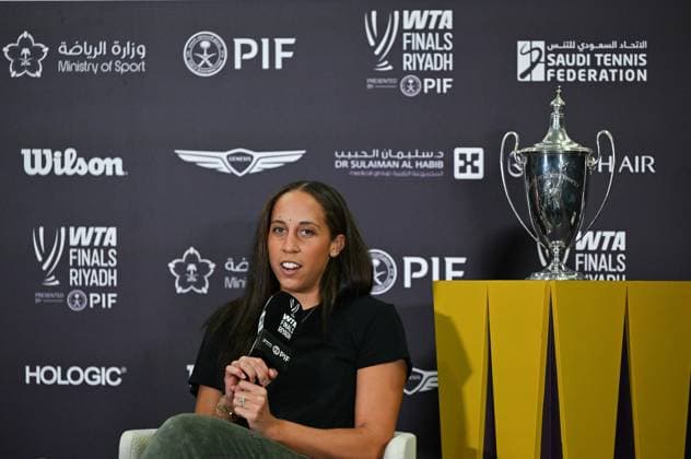 WTA, Tennis Damen Finals 2025 - press conference, PK, Pressekonferenz RIYADH, SAUDI ARABIA OCTOBER 31: Madison Keys of the United States speaks to the media during a press conference on Media Day ahead of the WTA Finals Riyadh at King Saud University Indoor Arena in Riyadh, Saudi Arabia, October 31, 2025. Riyadh Saudi Arabia  Copyright: xArturxWidakx originalFilename:widak-wtafinal251031_npQqt.jpg