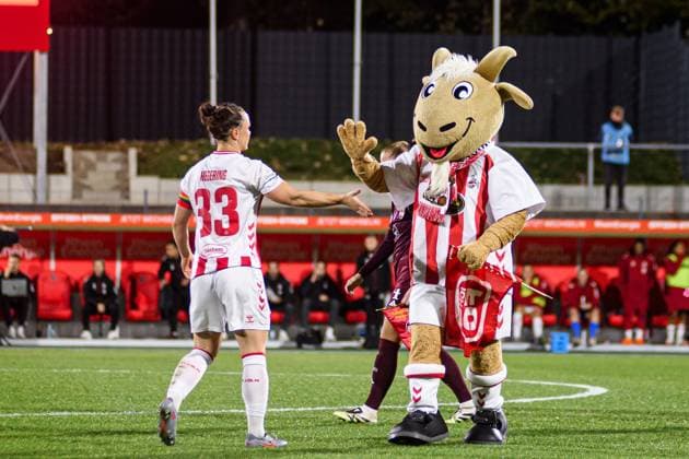 COLOGNE, GERMANY - 31 OCTOBER, 2025: Marina Hegering, and, mascot - The match of Women Bundesliga 1.FC Koeln vs 1. FC Nuernberg at Franz Kremer Stadium  Copyright: xVITALIIxKLIUIEVx