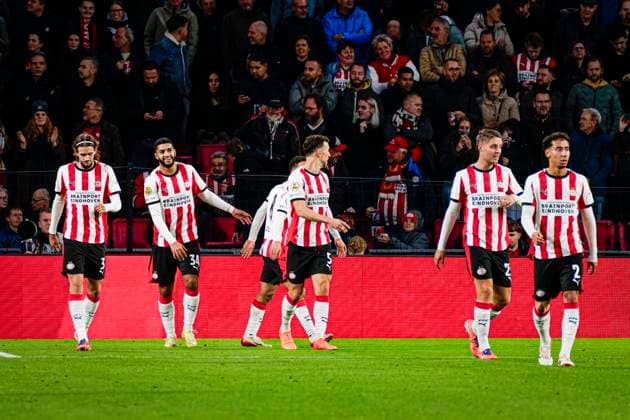Ismael Saibari of PSV Eindhoven celebrates with teammates after scoring his teams first goal PSV Eindhoven v Fortuna Sittard, PSV v Fortuna Sittard - Eredivisie, PSV Eindhoven v Fortuna Sittard - Dutch Eredivisie, Philips Stadion, October 31, 2025, Eindhoven, Netherlands.