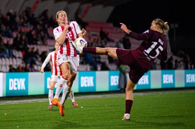 COLOGNE, GERMANY - 31 OCTOBER, 2025: Pauline Bremer, Oliwia Wos - The match of Women Bundesliga 1.FC Koeln vs 1. FC Nuernberg at Franz Kremer Stadium  Copyright: xVITALIIxKLIUIEVx