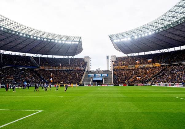 Soccer, Men, Season 2025 2026, 2 Bundesliga 11 Matchday , Hertha BSC Dynamo Dresden, Fans of Dresden in the guest block, 01 11 2025, Copyright: xSebastianxRäppold MatthiasxKochx
