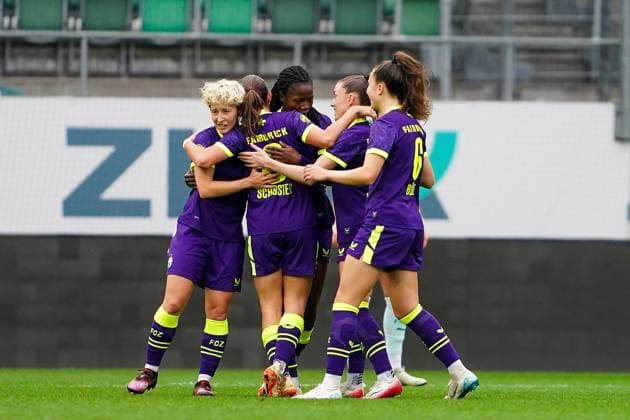 Switzerland AXA Women s Super League 2025 26, FC St Gallen 1879 FC Zurich, kybunpark, St Gallen First goal celebration FC Zurich Copyright: xDanielaxPorcellix