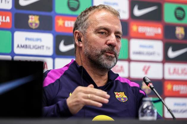 November 1, 2025, Sant Joan Despi, Barcelona, SPAIN: Hansi Flick, head coach of FC Barcelona, Barca attends his press conference, PK, Pressekonferenz during the training day of FC Barcelona ahead the Spanish League, La Liga EA Sports, football match against Elche CF at Ciudad Esportiva Joan Gamper on November 01, 2025 in Sant Joan Despi, Barcelona, Spain. Sant Joan Despi SPAIN - ZUMAa181 20251101_zaa_a181_047 Copyright: xJavierxBorregox