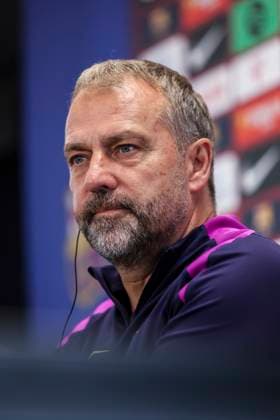 November 1, 2025, Sant Joan Despi, Barcelona, SPAIN: Hansi Flick, head coach of FC Barcelona, Barca attends his press conference, PK, Pressekonferenz during the training day of FC Barcelona ahead the Spanish League, La Liga EA Sports, football match against Elche CF at Ciudad Esportiva Joan Gamper on November 01, 2025 in Sant Joan Despi, Barcelona, Spain. Sant Joan Despi SPAIN - ZUMAa181 20251101_zaa_a181_060 Copyright: xJavierxBorregox