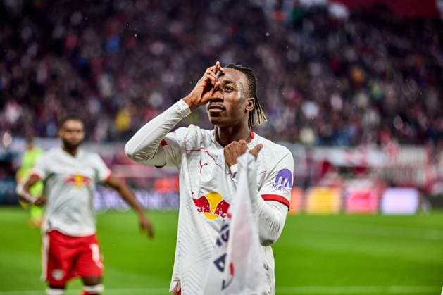01 11 2025, Football, Men, Bundesliga, 2025 2026, RB Leipzig VfB Stuttgart Yan Diomande 49, RB Leipzig , Cheering after 2 0 Leipzig Red Bull Arena Saxony Germany