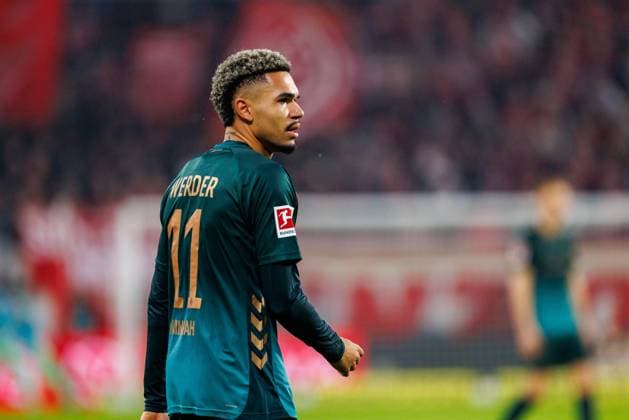 1 Soccer Bundesliga 1 FSV Mainz 05 Werder Bremen, 01 11 2025 Justin Njinmah SV Werder Bremen, 11 Match of matchday 9 of the Soccer Bundesliga between 1 FSV Mainz 05 and Borussia Dortmund at the MEWA Arena on 27 09 2025 DFL DFB regulations prohibit any use of photographs as image sequences and or quasi video Copyright: xBEAUTIFULxSPORTS Hahnex