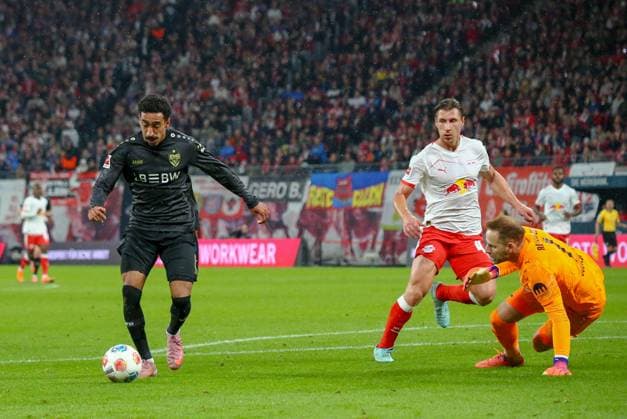 Germany Soccer Bundesliga 2025 26, 9 Matchday RB Leipzig vs VfB Stuttgart Red Bull Arena Stadion Leipzig Tiago Tomas Tiago Tomas VfB Stuttgart, 8 PÃ ter Gulacsi Peter Gulacsi RB Leipzig, 1 Leipzig Copyright: xAymanxAlahmedx