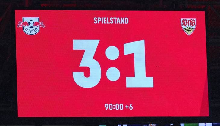 RB Leipzig Stuttgart Bundesliga Leipzig, 01 11 2025, Red Bull Arena, Soccer, Bundesliga, Matchday 9 , RB Leipzig vs VfB Stuttgart 3 1 1 0 , In the picture Scoreboard with final result 3 1 , Picture Point