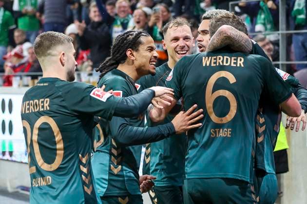 Goal celebration SV Werder Bremen at 1 1 by Jens Stage SV Werder Bremen, 06 , Germany, Soccer, 1 Bundesliga, 9 Matchday, 2025 2026, 1 FSV Mainz vs Werder Bremen, 01 11 2025, Mewa Arena, Mainz, Germany Mainz Mewa Arena Rheinland Pfalz Germany Copyright: xGrantxHubbsx