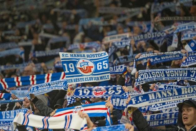 Rostock, Germany 01 November 2025 3 Liga 2025 2026 FC Hansa Rostock vs SC Verl In the picture small Hansa flag in the block at the scarf parade Hansa Forever DFB regulations prohibit any use of photographs as image sequences and or quasi video Copyright: xFotostandx xVoelkerx