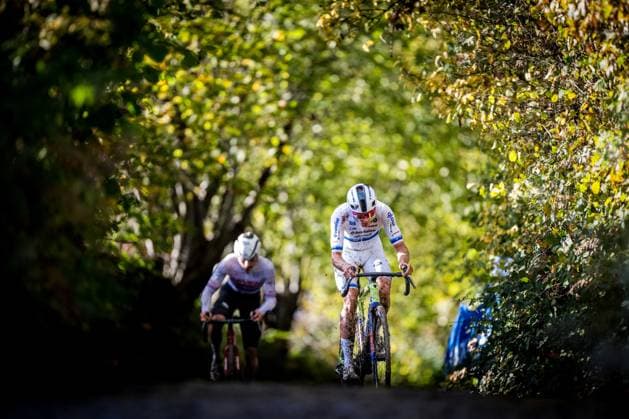 Belgian Thibau Nys pictured in action during the men elite race of the Koppenbergcross, the first race (out of eight) of the X2O Badkamers trophy cyclocross competition, in Melden, Oudenaarde, on Saturday 01 November 2025. JASPERxJACOBS  x138629996x
