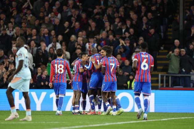1st November 2025; Selhurst Park, Selhurst, London, England; Premier League Football, Crystal Palace versus Brentford; Crystal Palace players celebrate Nathan Collins of Brentford scoring his own goal in the 51st minute for 2-0  KatiexChan