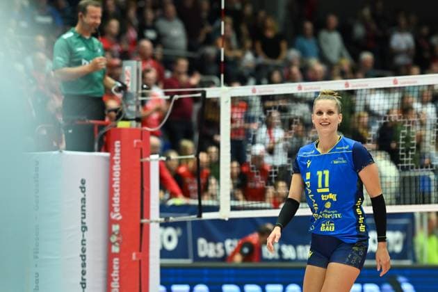 Anne Hoelzig SSC Palmberg Schwerin, 11 Dresdner SC vs SSC Palmberg Schwerin, 1 Volleyball Bundesliga Women, Season 2025 2026, 01 11 2025 Dresdner SC vs SSC Palmberg Schwerin, 1 Volleyball Bundesliga Women, Season 2025 2026, 01 11 2025 Dresden Copyright: xEibner-Pressefoto xHoepnerx EP_PHR