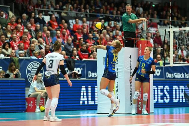 Hannah Kohn SSC Palmberg Schwerin, 12 Dresdner SC vs SSC Palmberg Schwerin, 1 Volleyball Bundesliga Women, Season 2025 2026, 01 11 2025 Dresdner SC vs SSC Palmberg Schwerin, 1 Volleyball Bundesliga Women, Season 2025 2026, 01 11 2025 Dresden Copyright: xEibner-Pressefoto xHoepnerx EP_PHR