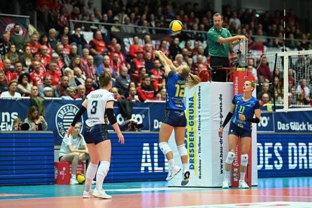 Hannah Kohn SSC Palmberg Schwerin, 12 Dresdner SC vs SSC Palmberg Schwerin, 1 Volleyball Bundesliga Women, Season 2025 2026, 01 11 2025 Dresdner SC vs SSC Palmberg Schwerin, 1 Volleyball Bundesliga Women, Season 2025 2026, 01 11 2025 Dresden Copyright: xEibner-Pressefoto xHoepnerx EP_PHR