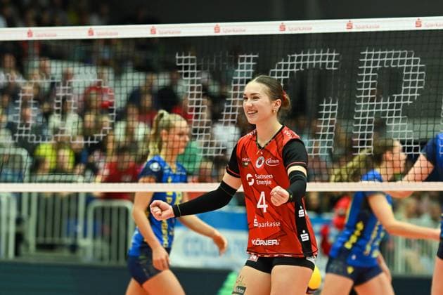 Emma Grome Dresdner SC, 4 Dresdner SC vs SSC Palmberg Schwerin, 1 Volleyball Bundesliga Women, Season 2025 2026, 01 11 2025 Dresdner SC vs SSC Palmberg Schwerin, 1 Volleyball Bundesliga Women, Season 2025 2026, 01 11 2025 Dresden Copyright: xEibner-Pressefoto xHoepnerx EP_PHR