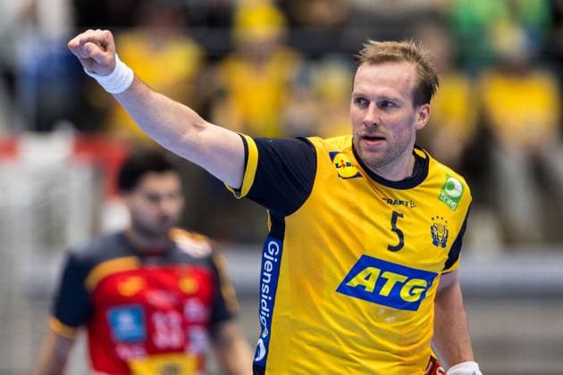 251101 Max Darj of Sweden celebrates during the international friendly handball match between Sweden and Spain on November 1, 2025 in Eskilstuna Photo Kenta Jönsson BILDBYRAN COP 210 KJ0282 handball handball handball landslag sverige sweden spain national teams bbeng jubel  Copyright: KENTAxJÖNSSON BB251101KJ050