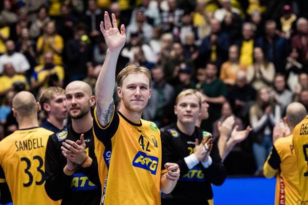 251101 Eric Johansson of Sweden celebrates after the international friendly handball match between Sweden and Spain on November 1, 2025 in Eskilstuna Photo Kenta Jönsson BILDBYRAN COP 210 KJ0282 handball handball handball landslag sverige sweden spain national teams bbeng jubel  Copyright: KENTAxJÖNSSON BB251101KJ069