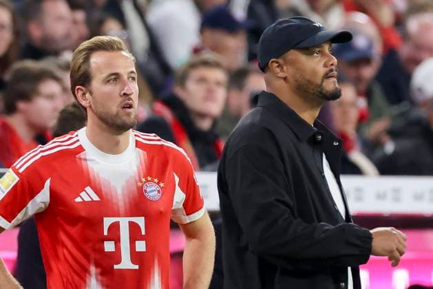 Harry Kane (FC Bayern Muenchen) und Trainer Vincent Kompany (FC Bayern Muenchen) schauen, Bundesliga, FC Bayern München v Bayer 04 Leverkusen, Allianz Arena am 01. November 2025 in München, Deutschland. (Foto von Marco Steinbrenner DeFodi Images) Harry Kane (FC Bayern Muenchen) und Trainer Vincent Kompany (FC Bayern Muenchen) look on, Bundesliga, FC Bayern München v Bayer 04 Leverkusen, Allianz Arena, November 1, 2025 in München, Germany. (Photo by Marco Steinbrenner DeFodi Images) DFL regulations prohibit any use of photographs as image sequences and or quasi-video. Harry Kane FC Bayern Muenchen and coach Vincent Kompany FC Bayern Muenchen look on, Bundesliga, FC Bayern München v Bayer 04 Leverkusen, Allianz Arena on November 01, 2025 in Munich, Germany Photo by Marco Steinbrenner DeFodi Images Harry Kane FC Bayern Muenchen and coach Vincent Kompany FC Bayern Muenchen look on, Bundesliga, FC Bayern München v Bayer 04 Leverkusen, Allianz Arena, November 1, 2025 in München, Germany Photo by Marco Steinbrenner DeFodi Images DFL regulations prohibit any use of photographs as image sequences and or quasi video