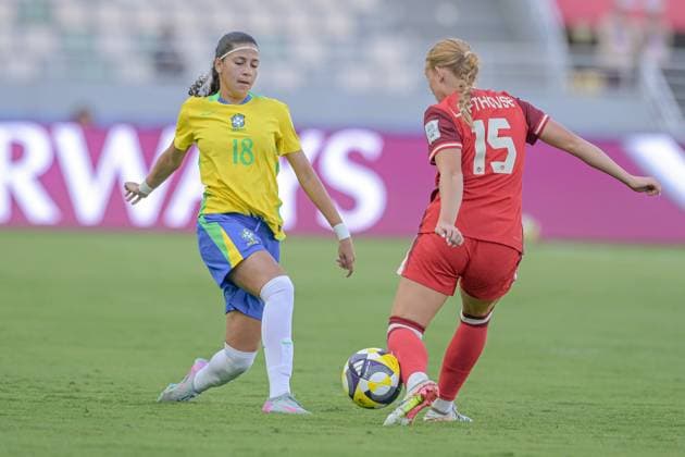 Brazil v Canada: Group A - FIFA U-17 Women s World Cup Morocco 2025 Dulce, number 18, a defender for Brazil U-17, is in action during the FIFA U-17 Women s World Cup Morocco 2025 quarter-final match between Brazil and Canada in Rabat, Morocco, on November 1, 2025, at the Olympic Stadium. Rabat Morocco  Copyright: xAndreaxxAmatox originalFilename:amato-notitle251101_npVFU.jpg