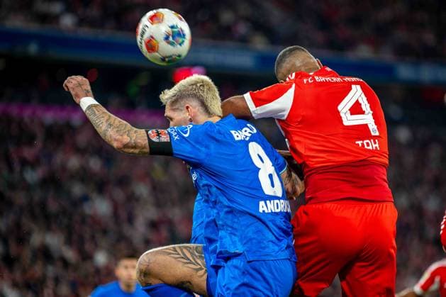 SOCCER - DFL, Bayern vs Leverkusen MUNICH,GERMANY,01.NOV.25 - SOCCER - 1. DFL, 1. Deutsche Bundesliga, FC Bayern Muenchen vs Bayer 04 Leverkusen. Image shows Robert Andrich (Leverkusen) and Jonathan Tah (Bayern).  GEPAxpictures xKevinxHackner