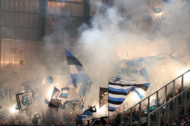 01 11 2025, xrekx, Soccer 2 Bundesliga, SV Darmstadt 98 Arminia Bielefeld v l Bielefeld Fans ,Atmosphere, Scarves, Shirt, Flag, Banner, Ultras, Spectators, Visitors, Choreo, Choreography, atmosphere, spectators, Visitors Pyro, Rockets DFL DFB REGULATIONS PROHIBIT ANY USE OF PHOTOGRAPHS as IMAGE SEQUENCES and or QUASI VIDEO Darmstadt