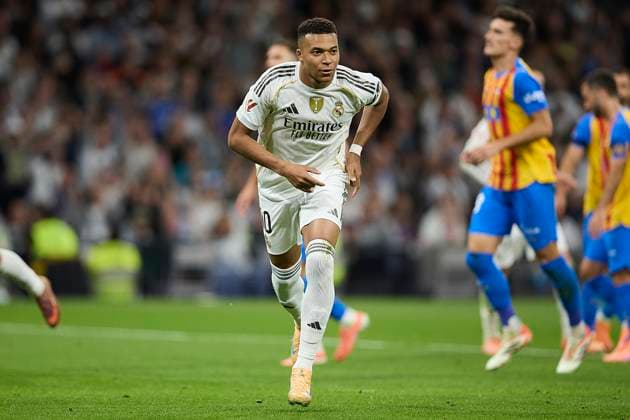 Kylian Mbappe (Real Madrid CF) celebrates after scoring his team?s first goal during the LaLiga EA Sports match between Real Madrid v Valencia CF at Santiago BernabÃ u on November 1, 2025 in Madrid, Spain. (Photo by Manu Reino DeFodi Images) Kylian Mbappe Real Madrid CF celebrates after scoring his team?s first goal during the LaLiga EA Sports match between Real Madrid v Valencia CF at Santiago BernabÃ u on November 1, 2025 in Madrid, Spain Photo by Manu Reino DeFodi Images