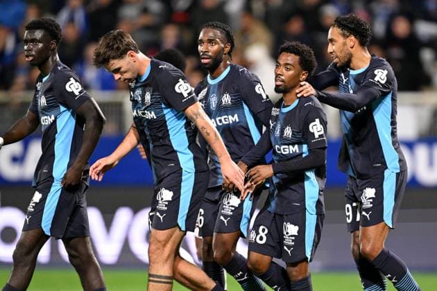 AJ Auxerre v Olympique de Marseille - Ligue 1 McDonald s 2025 2026 34 Robinio VAZ (om) - 06 Ulisses GARCIA (om) - 08 Angel GOMES (om) - 97 Pierre-Emerick AUBAMEYANG (om) during the Ligue 1 McDonald s match between Auxerre and Marseille at Stade de L Abbe-Deschamps on November 1, 2025 in Auxerre, France. Auxerre France  Copyright: xIconxSportx 776408542