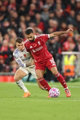 Lucas Digne of Aston Villa and Mohamed Salah of Liverpool Liverpool v Aston Villa, Premier League, Football, Anfield, Liverpool, UK - 01 Nov 2025Liverpool Anfield United Kingdom EDITORIAL USE ONLY No use with unauthorised audio, video, data, fixture lists, club league logos or live services. Online in-match use limited to 120 images, no video emulation. No use in betting, games or single club league player publications. Copyright: xRyanxBrowne Shutterstockx 15641376cs