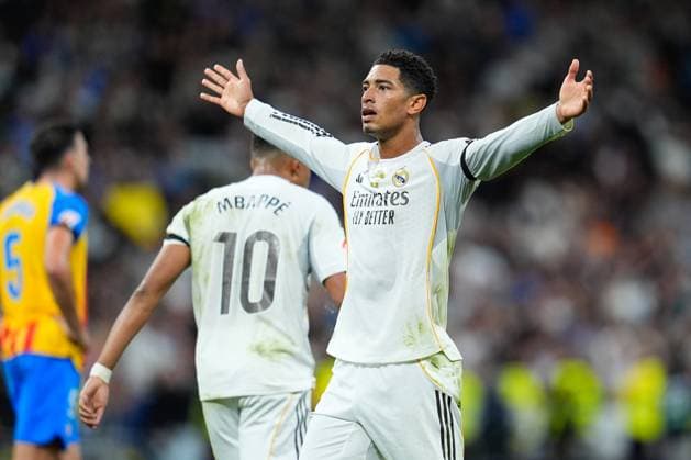 November 1, 2025, Madrid, Madrid, Spain: Jude Bellingham of Real Madrid CF celebrates a goal during the Spanish League, LaLiga EA Sports, football match played between Real Madrid C.F. and Valencia CF at Santiago Bernabeu stadium on November 1, 2025, in Madrid, Spain. Madrid Spain - ZUMAa181 20251101_zaa_a181_336 Copyright: xDennisxAgyemanx