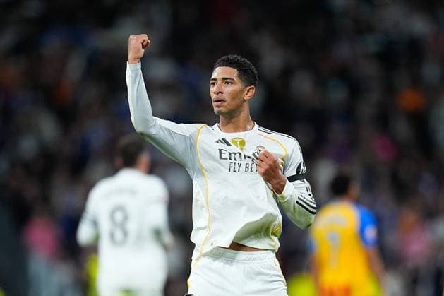 November 1, 2025, Madrid, Madrid, Spain: Jude Bellingham of Real Madrid CF celebrates a goal during the Spanish League, LaLiga EA Sports, football match played between Real Madrid C.F. and Valencia CF at Santiago Bernabeu stadium on November 1, 2025, in Madrid, Spain. Madrid Spain - ZUMAa181 20251101_zaa_a181_338 Copyright: xDennisxAgyemanx