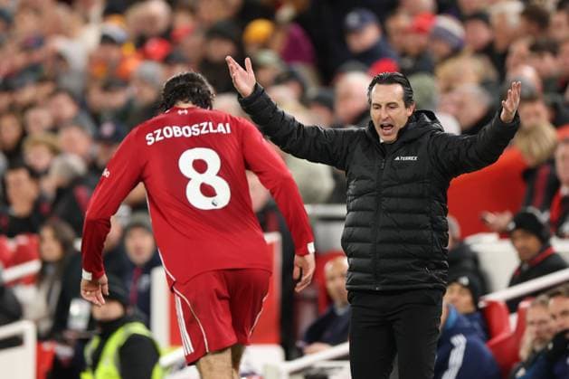 Unai Emery Manager of Aston Villa reacts to Dominik Szoboszlai of Liverpool Liverpool v Aston Villa, Premier League, Football, Anfield, Liverpool, UK - 01 Nov 2025Liverpool Anfield United Kingdom EDITORIAL USE ONLY No use with unauthorised audio, video, data, fixture lists, club league logos or live services. Online in-match use limited to 120 images, no video emulation. No use in betting, games or single club league player publications. Copyright: xRyanxBrowne Shutterstockx 15641376dh