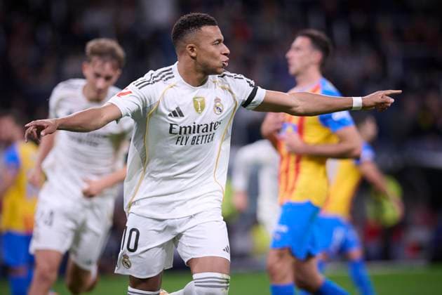 REAL MADRID CF v VALENCIA CF. LA LIGA 2025 2026. ROUND 11. Real Madrid CF™s Kylian Mbappe celebrates goal during La Liga match. November 1, 2025. (ALTERPHOTOS Jorge Ropero) MadridSpain  Copyright: xJorgexRoperox