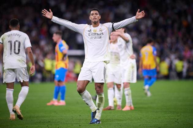 REAL MADRID CF v VALENCIA CF. LA LIGA 2025 2026. ROUND 11. Real Madrid CF™s Jude Bellingham celebrates goal during La Liga match. November 1, 2025. (ALTERPHOTOS Jorge Ropero) MadridSpain  Copyright: xJorgexRoperox