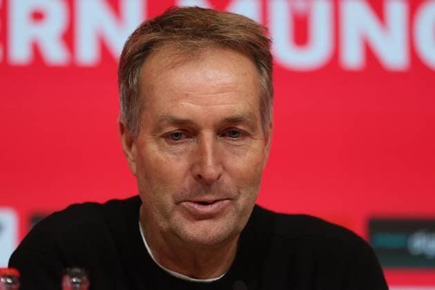 Football, Men, Bundesliga, Season 2025 2026, FC Bayern Munich Bayer 04 Leverkusen, Allianz Arena Kasper Hjulmand, Coach Bayer 04 Leverkusen at the press conference DFB, DFL regulations prohibit any use of photographs as image sequences and or quasi video
