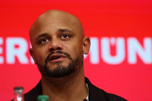 Football, Men, Bundesliga, Season 2025 2026, FC Bayern Munich Bayer 04 Leverkusen, Allianz Arena Vincent Kompany, Coach FC Bayern Munich at the press conference DFB, DFL regulations prohibit any use of photographs as image sequences and or quasi video