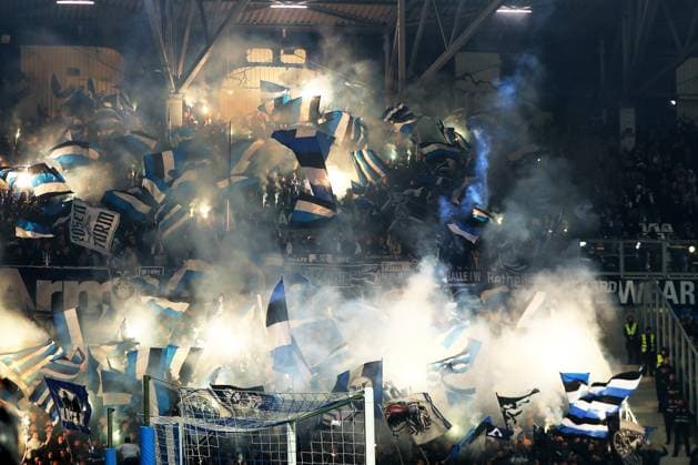 01 11 2025, xtvx, Soccer 2 Bundesliga, SV Darmstadt 98 Arminia Bielefeld v l Bielefelder Fans DFL DFB REGULATIONS PROHIBIT ANY USE OF PHOTOGRAPHS as IMAGE SEQUENCES and or QUASI VIDEO Darmstadt