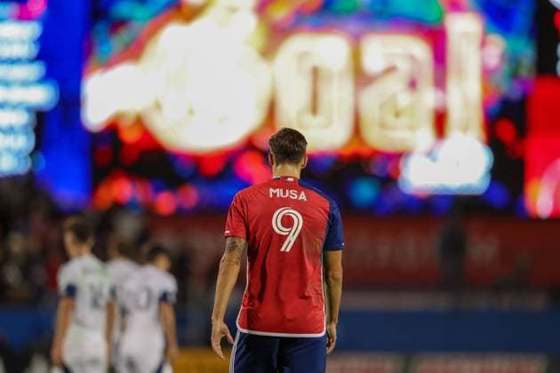 November 1, 2025, Frisco, Texas, USA: FC DallasÃ¢â‚¬â ¢s PETAR MUSA (9) walks back to center of the field after scoring in the first period of game 2 against the Vancouver Whitecaps playoff series at Toyota Stadium in Frisco on Saturday. Frisco USA - ZUMAm257 20251101_zsp_m257_029 Copyright: xBrianxMcLeanx