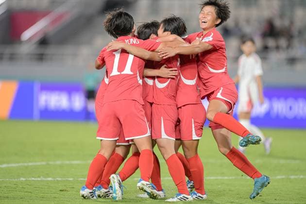 Korea DPR U17, U 17 v Japan U17 - FIFA U17 Women s World Cup Morocco 2025: Quarter-Final A player from Korea DPR celebrates the 2-0 goal during the FIFA U17 Women s World Cup Morocco 2025 quarter-final match between Korea DPR and Japan in Rabat, Morocco, on November 1, 2025, at the Olympic Stadium. Rabat Morocco  Copyright: xAndreaxxAmatox originalFilename:amato-notitle251101_npgeA.jpg