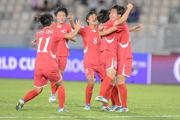Korea DPR U17, U 17 v Japan U17 - FIFA U17 Women s World Cup Morocco 2025: Quarter-Final A player from Korea DPR celebrates the 1-0 goal during the FIFA U17 Women s World Cup Morocco 2025 quarter-final match between Korea DPR and Japan in Rabat, Morocco, on November 1, 2025, at the Olympic Stadium. Rabat Morocco  Copyright: xAndreaxxAmatox originalFilename:amato-notitle251101_npIJC.jpg